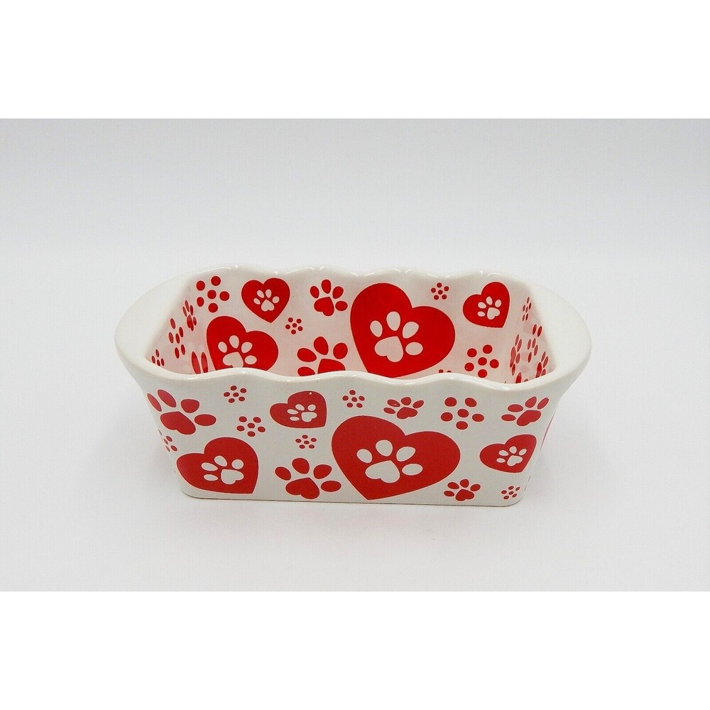 Temp-Tations By Tara Dog Paws Small Loaf Pan Red Bakeware 12 Oz Hearts Prints